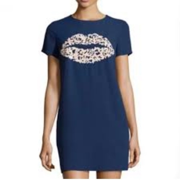 Cece Cynthia Steffe Blue Embroidered Lip Mini Dress women 8 vacation beach boho - Picture 12 of 12